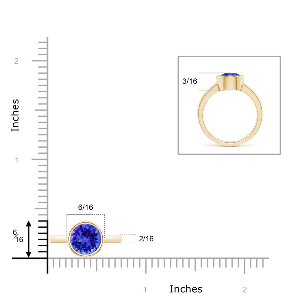8mm AAA Bezel-Set Round Tanzanite Solitaire Engagement Ring in Yellow Gold Ruler