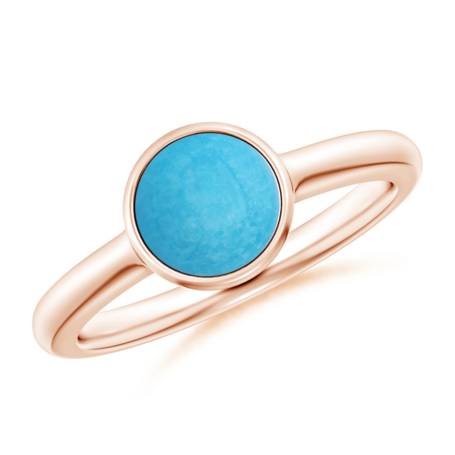 7mm A Bezel-Set Round Turquoise Solitaire Engagement Ring in Rose Gold 