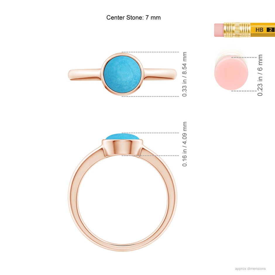7mm A Bezel-Set Round Turquoise Solitaire Engagement Ring in Rose Gold ruler