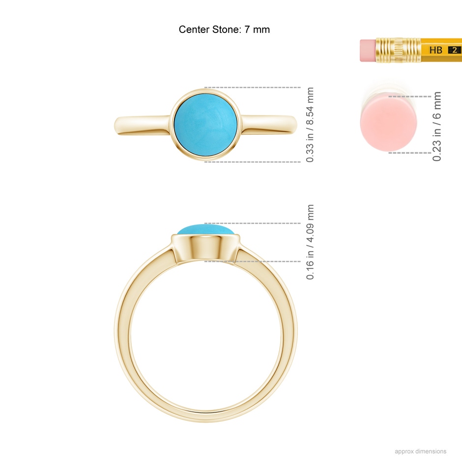 7mm AA Bezel-Set Round Turquoise Solitaire Engagement Ring in Yellow Gold ruler