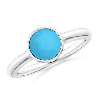 7mm AAA Bezel-Set Round Turquoise Solitaire Engagement Ring in White Gold