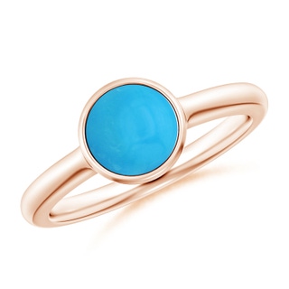 7mm AAAA Bezel-Set Round Turquoise Solitaire Engagement Ring in 9K Rose Gold