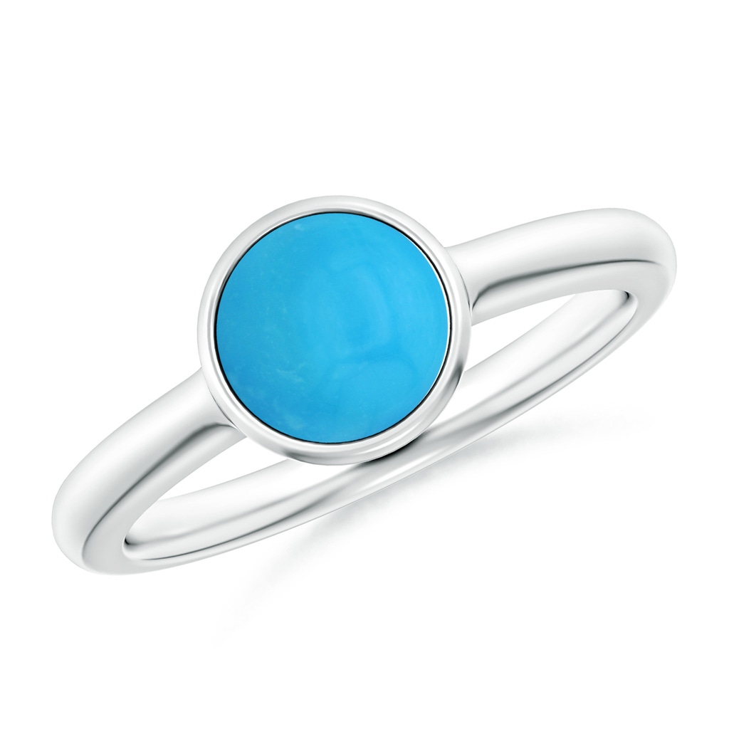 7mm AAAA Bezel-Set Round Turquoise Solitaire Engagement Ring in White Gold