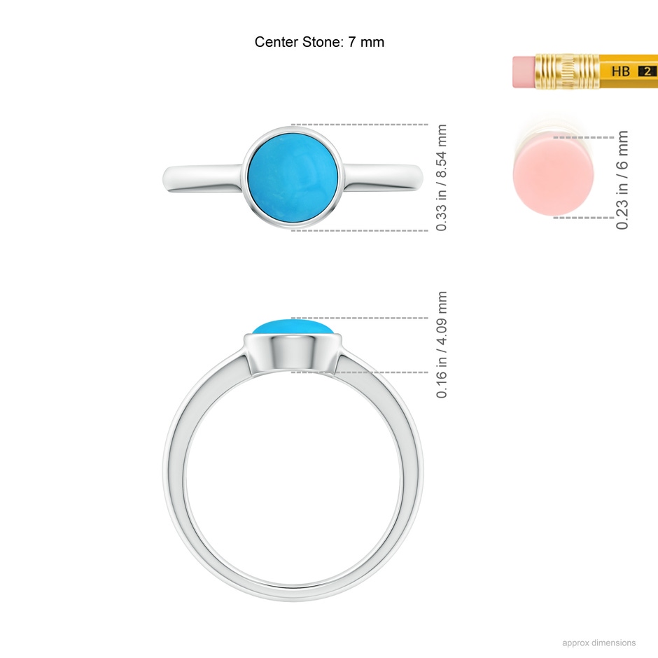 7mm AAAA Bezel-Set Round Turquoise Solitaire Engagement Ring in White Gold ruler