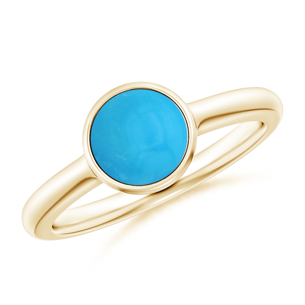 7mm AAAA Bezel-Set Round Turquoise Solitaire Engagement Ring in Yellow Gold