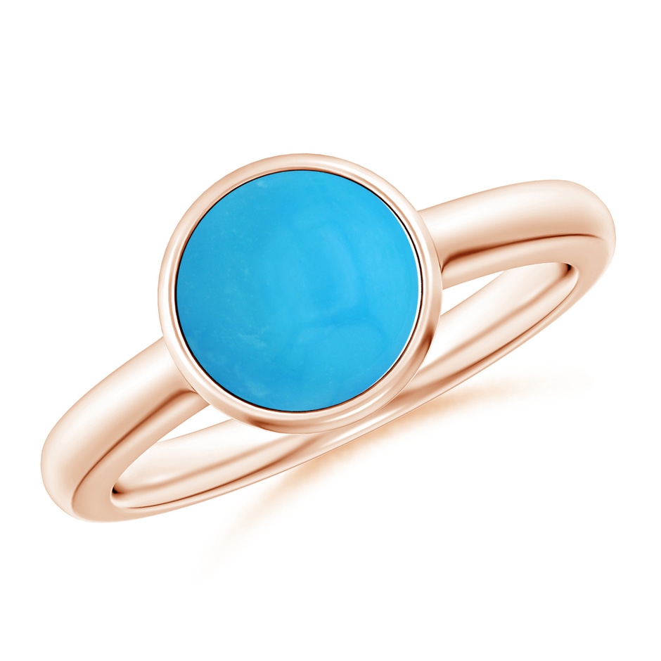 8mm AAAA Bezel-Set Round Turquoise Solitaire Engagement Ring in Rose Gold 