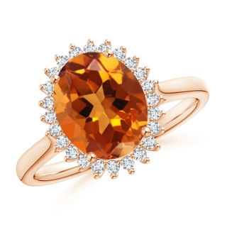 10x8mm AAAA Classic Oval Citrine Floral Halo Ring in Rose Gold