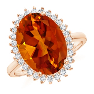 16.06x12.11x8.25mm AAAA GIA Certified Classic Oval Citrine Floral Halo Ring in 10K Rose Gold