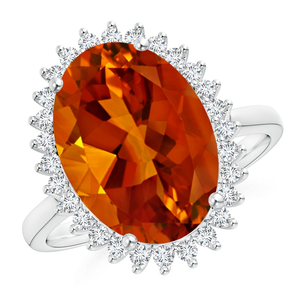 16.06x12.11x8.25mm AAAA GIA Certified Classic Oval Citrine Floral Halo Ring in 18K White Gold