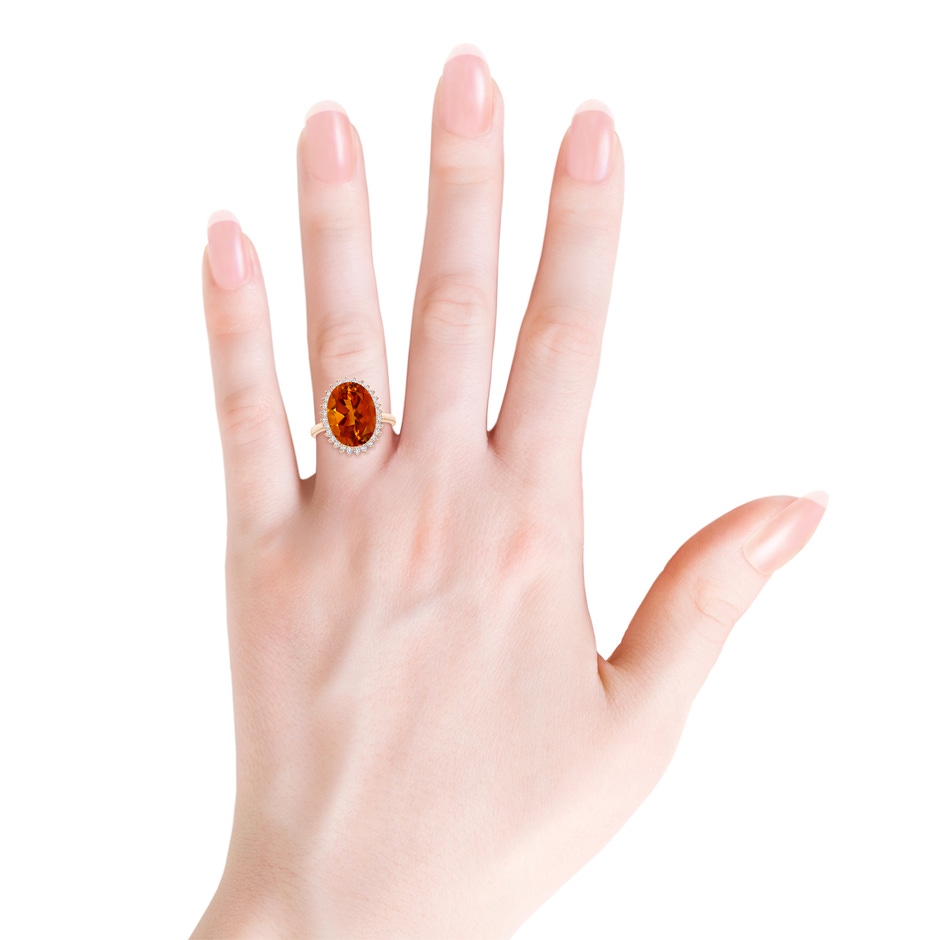 16.06x12.11x8.25mm AAAA GIA Certified Classic Oval Citrine Floral Halo Ring in 9K Rose Gold ruler