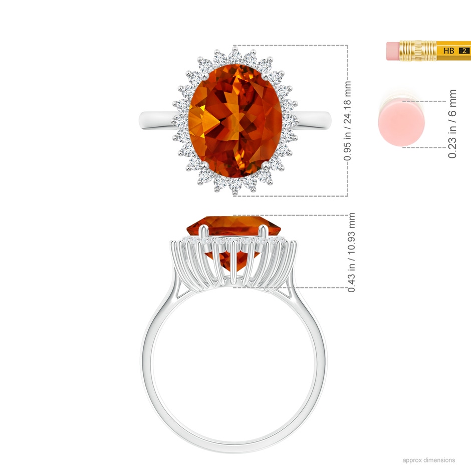 16.06x12.11x8.25mm AAAA GIA Certified Classic Oval Citrine Floral Halo Ring in White Gold ruler