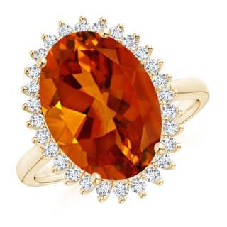 16.06x12.11x8.25mm AAAA GIA Certified Classic Oval Citrine Floral Halo Ring in Yellow Gold