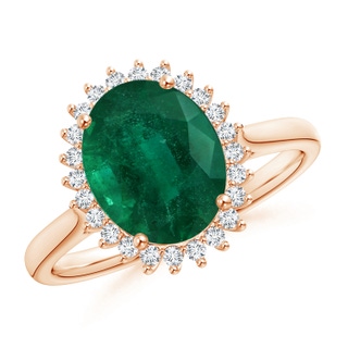 10.15x7.97x6.23mm AA GIA Certified Classic Oval Emerald Floral Halo Ring in 10K Rose Gold