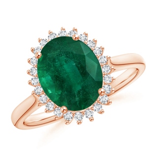 10.15x7.97x6.23mm AA GIA Certified Classic Oval Emerald Floral Halo Ring in 18K Rose Gold