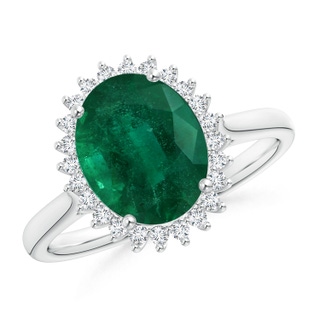 10.15x7.97x6.23mm AA GIA Certified Classic Oval Emerald Floral Halo Ring in 18K White Gold