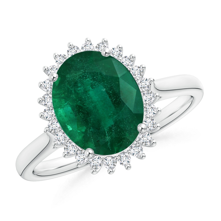 10.15x7.97x6.23mm AA GIA Certified Classic Oval Emerald Floral Halo Ring in 18K White Gold 