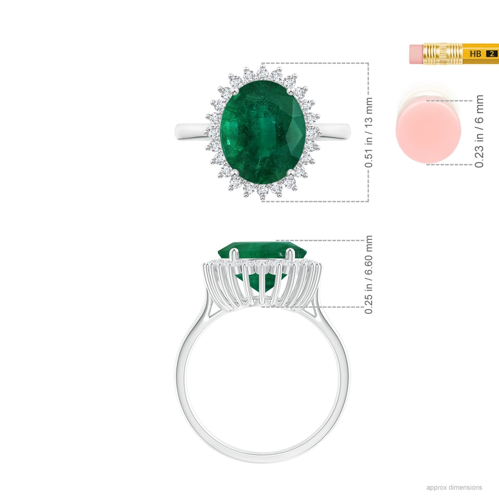 10.15x7.97x6.23mm AA GIA Certified Classic Oval Emerald Floral Halo Ring in White Gold ruler