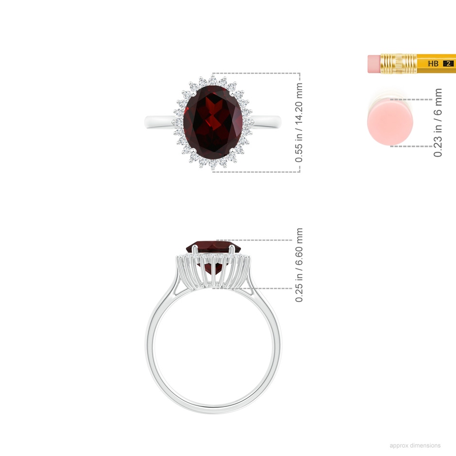 10x8mm A Classic Oval Garnet Floral Halo Ring in P950 Platinum ruler