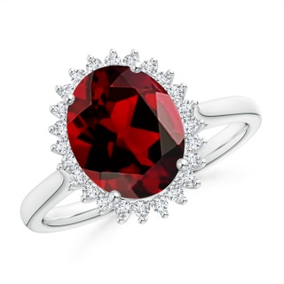 10x8mm AAAA Classic Oval Garnet Floral Halo Ring in P950 Platinum