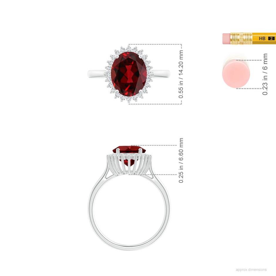 10x8mm AAAA Classic Oval Garnet Floral Halo Ring in White Gold ruler