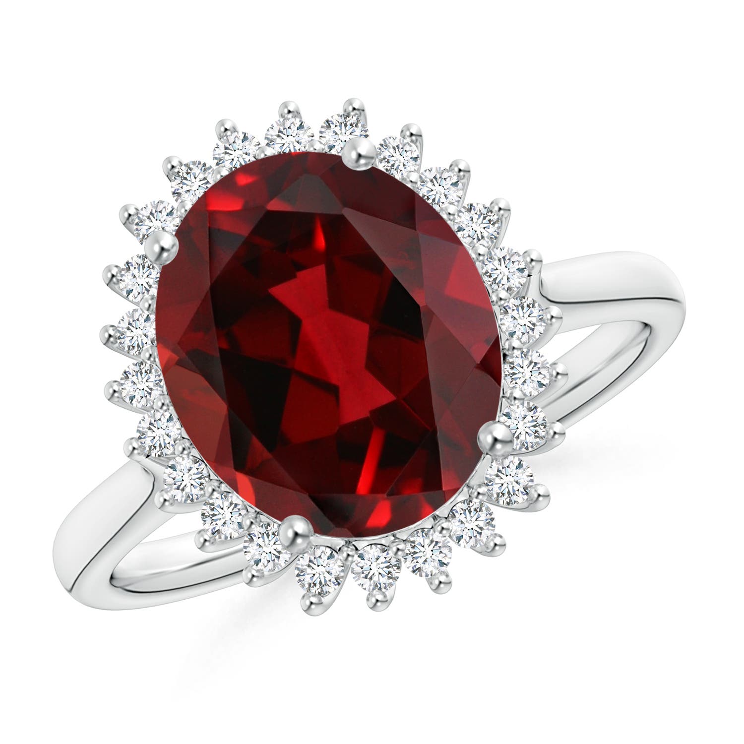 11x9mm AAAA Classic Oval Garnet Floral Halo Ring in P950 Platinum