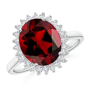 11x9mm AAAA Classic Oval Garnet Floral Halo Ring in P950 Platinum