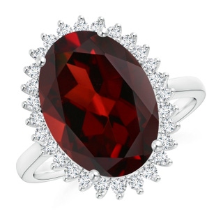 14x10mm AAA Classic Oval Garnet Floral Halo Ring in P950 Platinum