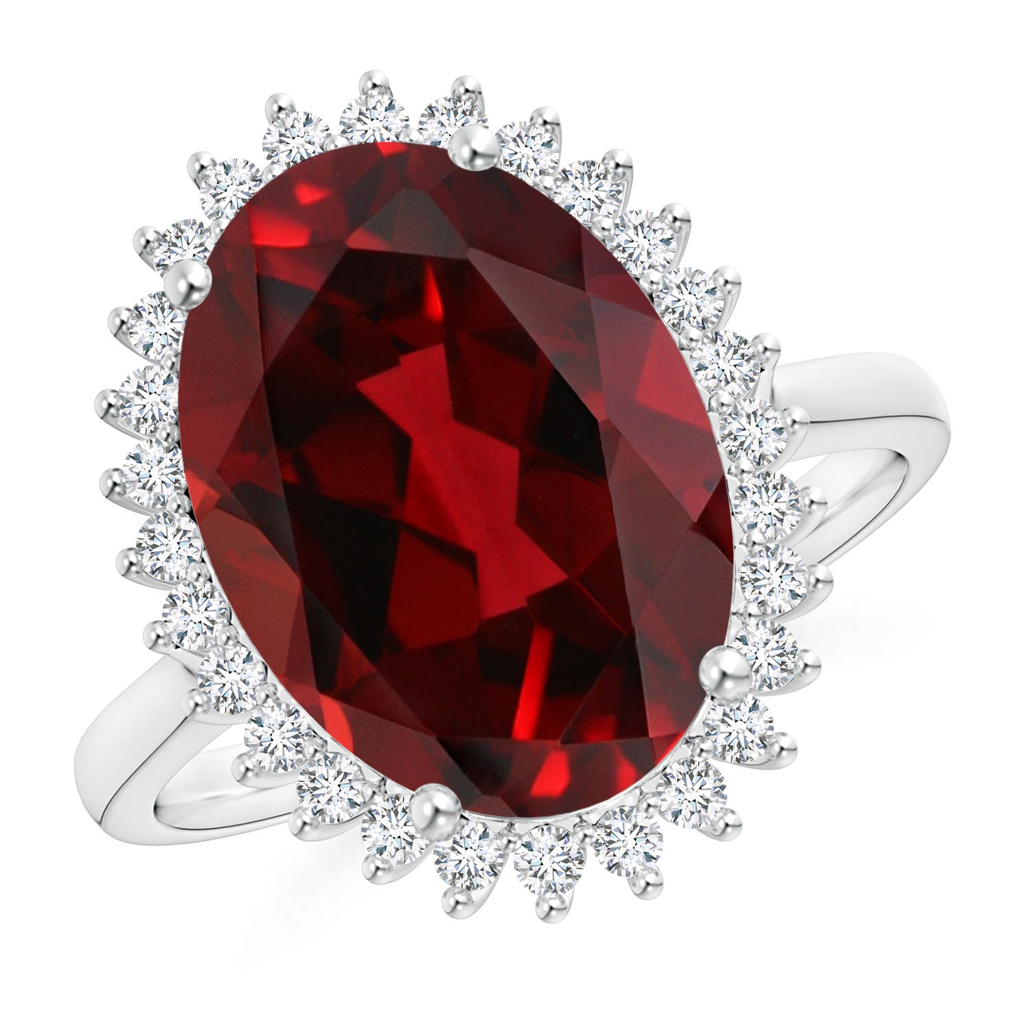 14x10mm AAAA Classic Oval Garnet Floral Halo Ring in P950 Platinum