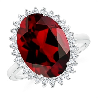 14x10mm AAAA Classic Oval Garnet Floral Halo Ring in P950 Platinum