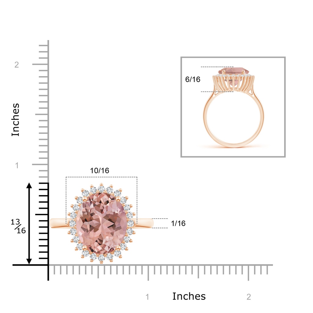 16x12mm AAAA Classic Oval Morganite Floral Halo Ring in Rose Gold Product Image