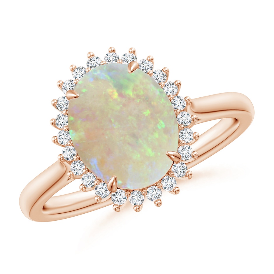 10x8mm AAA Classic Oval Opal Floral Halo Ring in Rose Gold 