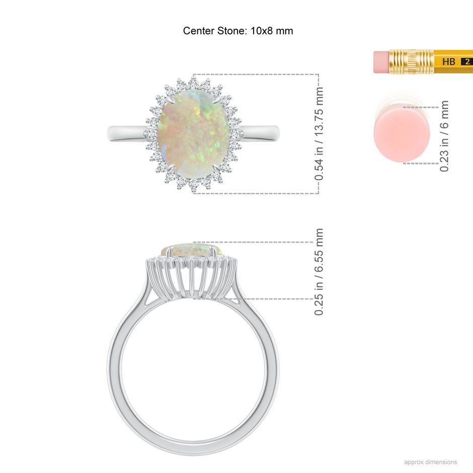 10x8mm AAA Classic Oval Opal Floral Halo Ring in White Gold ruler