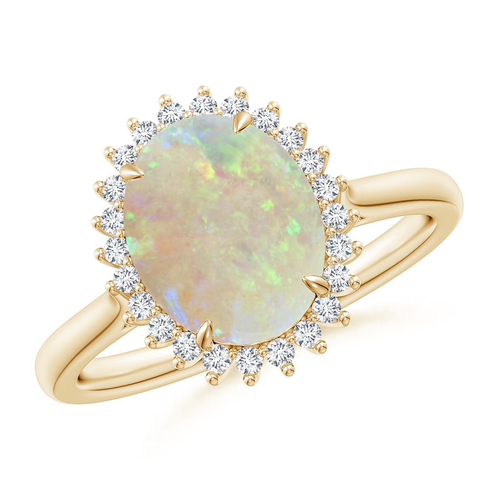 10x8mm AAA Classic Oval Opal Floral Halo Ring in Yellow Gold