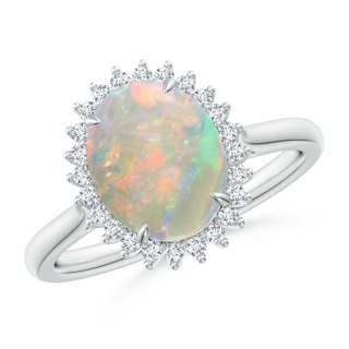 10x8mm AAAA Classic Oval Opal Floral Halo Ring in P950 Platinum