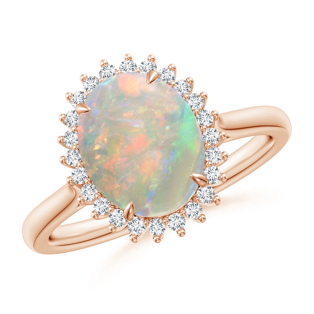 10x8mm AAAA Classic Oval Opal Floral Halo Ring in Rose Gold