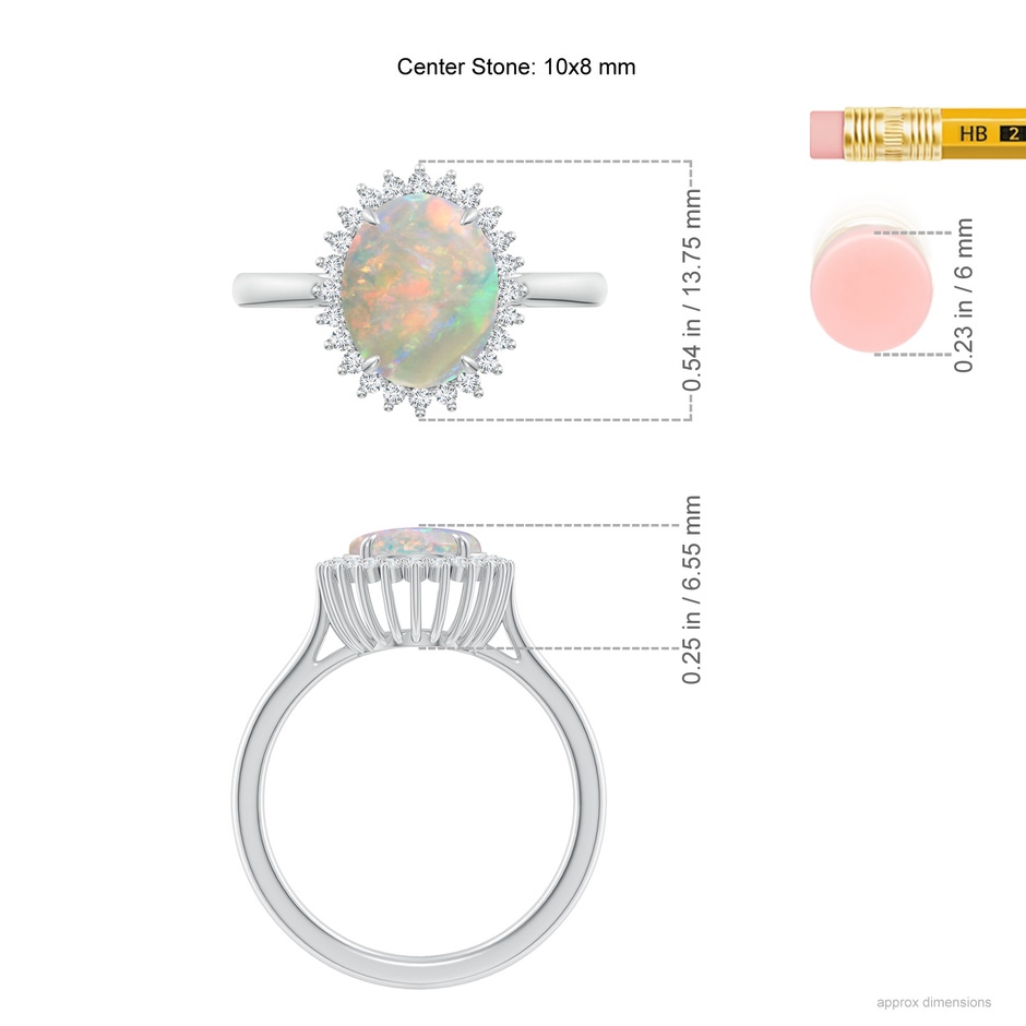 10x8mm AAAA Classic Oval Opal Floral Halo Ring in White Gold ruler