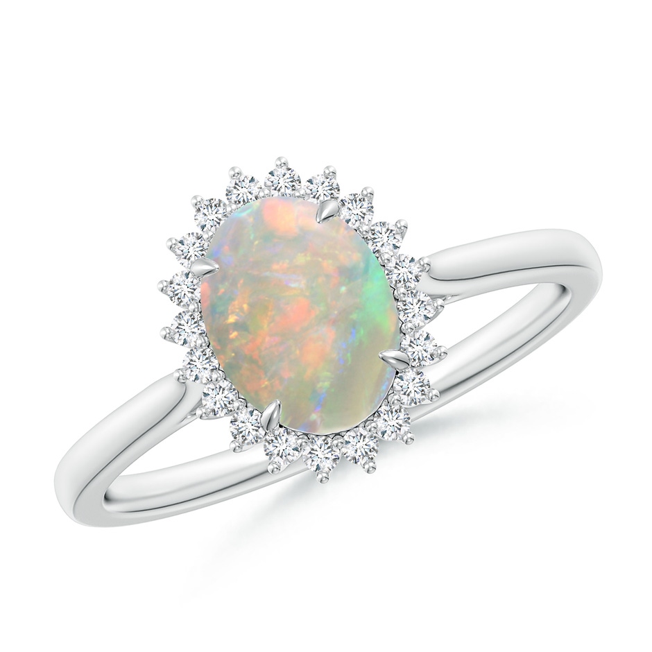 8x6mm AAAA Classic Oval Opal Floral Halo Ring in White Gold 