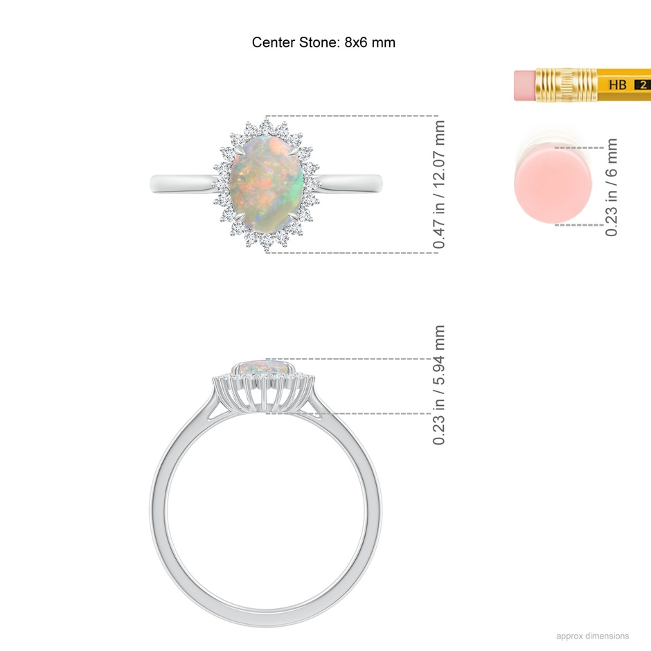 8x6mm AAAA Classic Oval Opal Floral Halo Ring in White Gold ruler