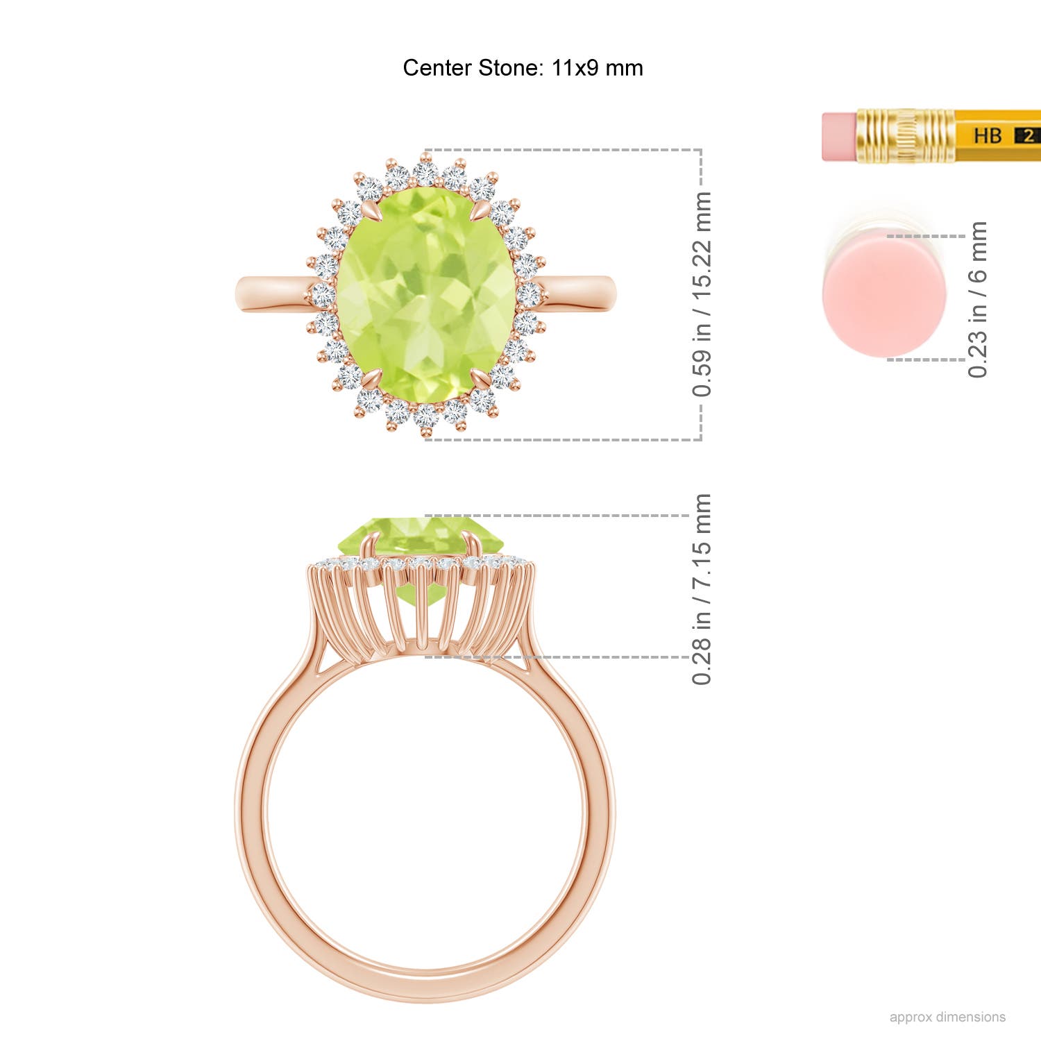 A - Peridot / 4.14 CT / 14 KT Rose Gold