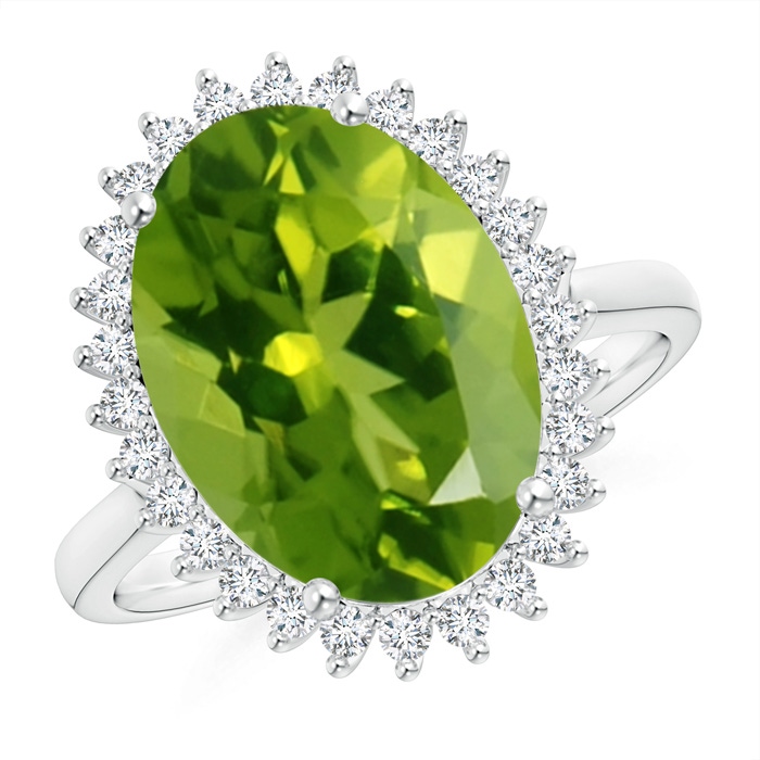14x10mm AAAA Classic Oval Peridot Floral Halo Ring in White Gold
