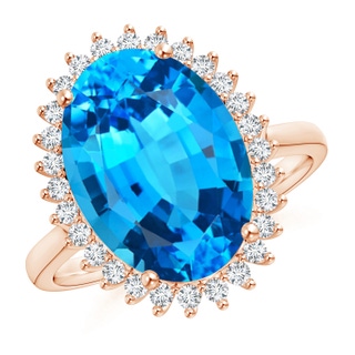 18.02x13.03x9.46mm AAAA GIA Certified Classic Oval Swiss Blue Topaz Floral Halo Ring in 18K Rose Gold