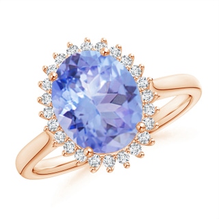 10x8mm A Classic Oval Tanzanite Floral Halo Ring in Rose Gold
