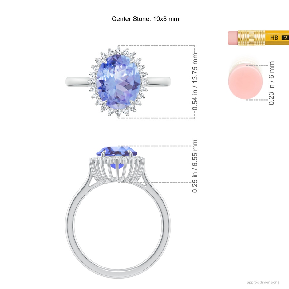 10x8mm A Classic Oval Tanzanite Floral Halo Ring in White Gold ruler