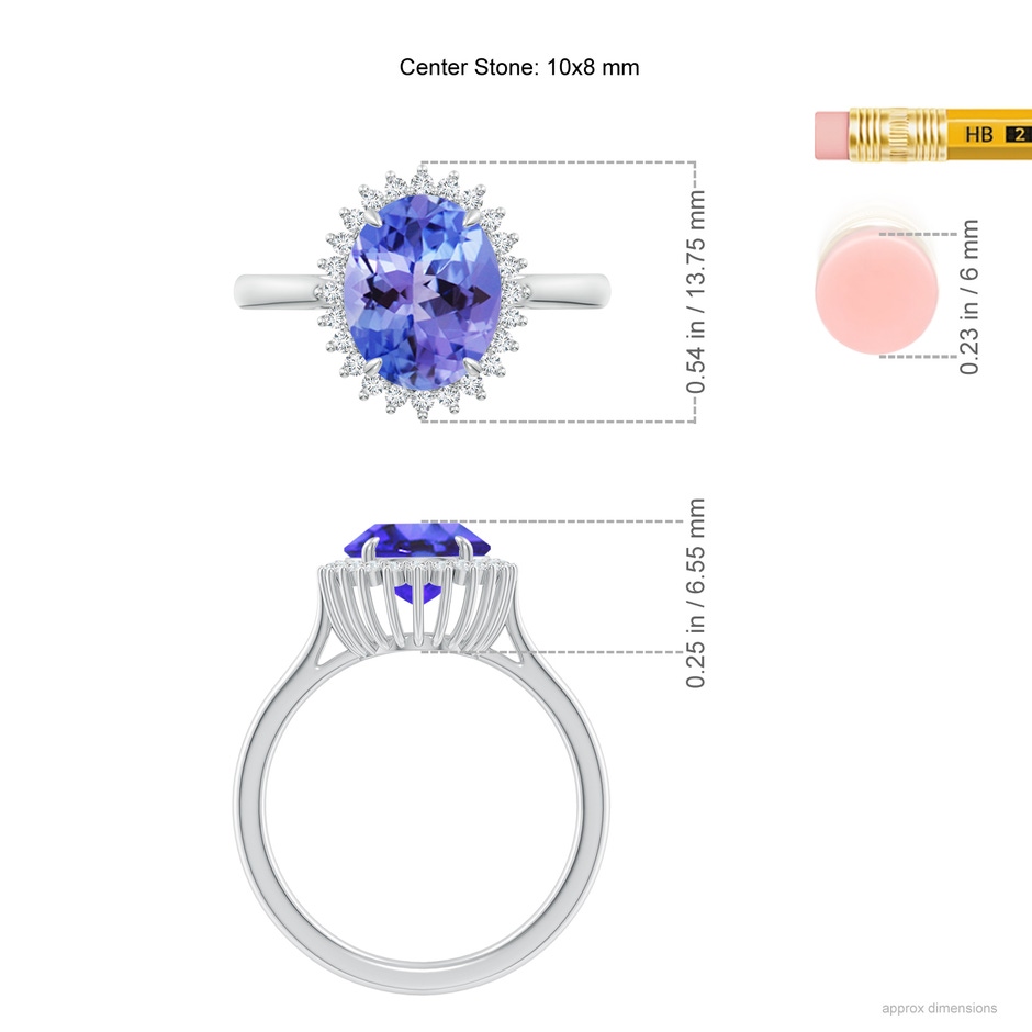 10x8mm AA Classic Oval Tanzanite Floral Halo Ring in P950 Platinum ruler