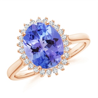 10x8mm AA Classic Oval Tanzanite Floral Halo Ring in Rose Gold