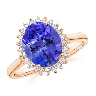 10x8mm AAA Classic Oval Tanzanite Floral Halo Ring in Rose Gold