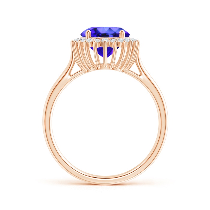 10x8mm AAA Classic Oval Tanzanite Floral Halo Ring in Rose Gold Side-1