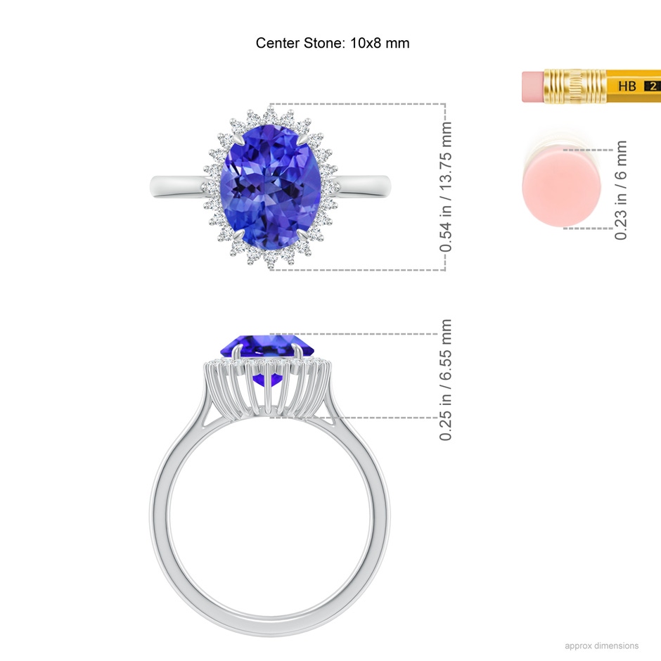 10x8mm AAA Classic Oval Tanzanite Floral Halo Ring in White Gold ruler