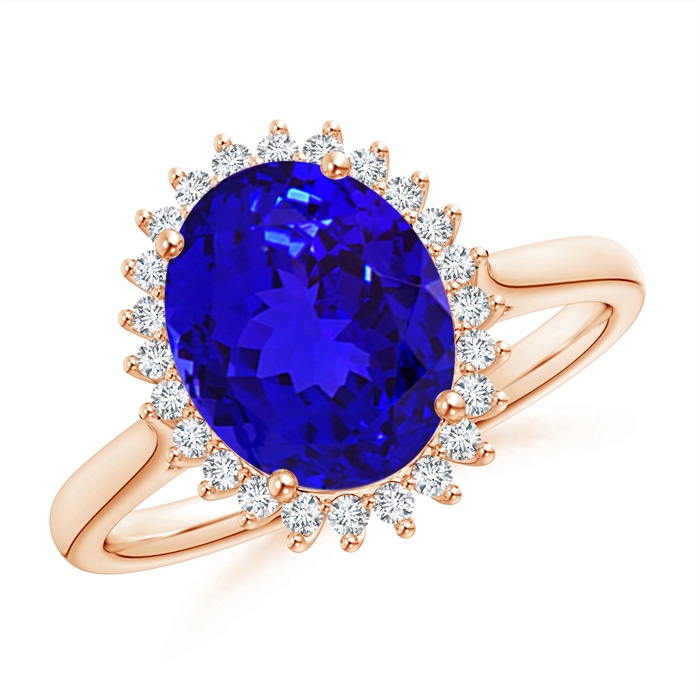 10x8mm AAAA Classic Oval Tanzanite Floral Halo Ring in Rose Gold 