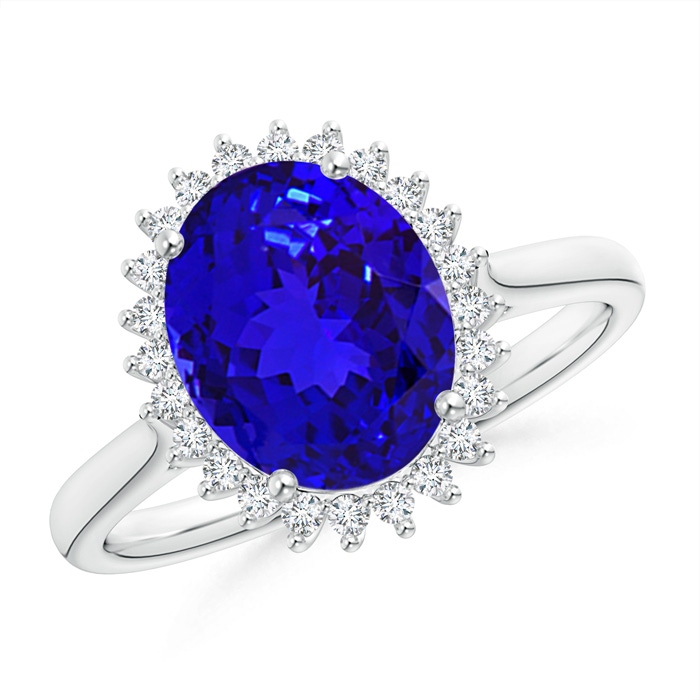 10x8mm AAAA Classic Oval Tanzanite Floral Halo Ring in White Gold